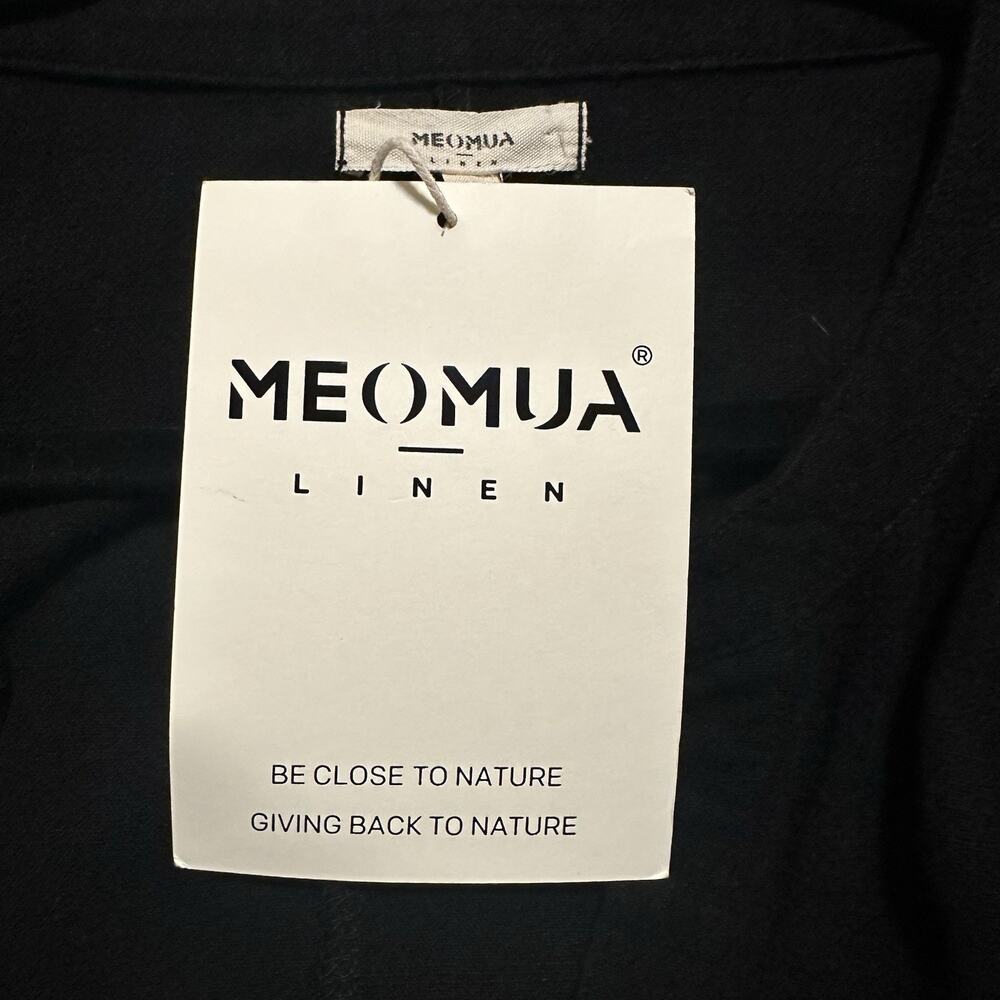 NWT Meomua Black 100% Linen Dress XL Lagenlook Boho Artsy Sustainable 3/4 Sleeve - Picture 3 of 12